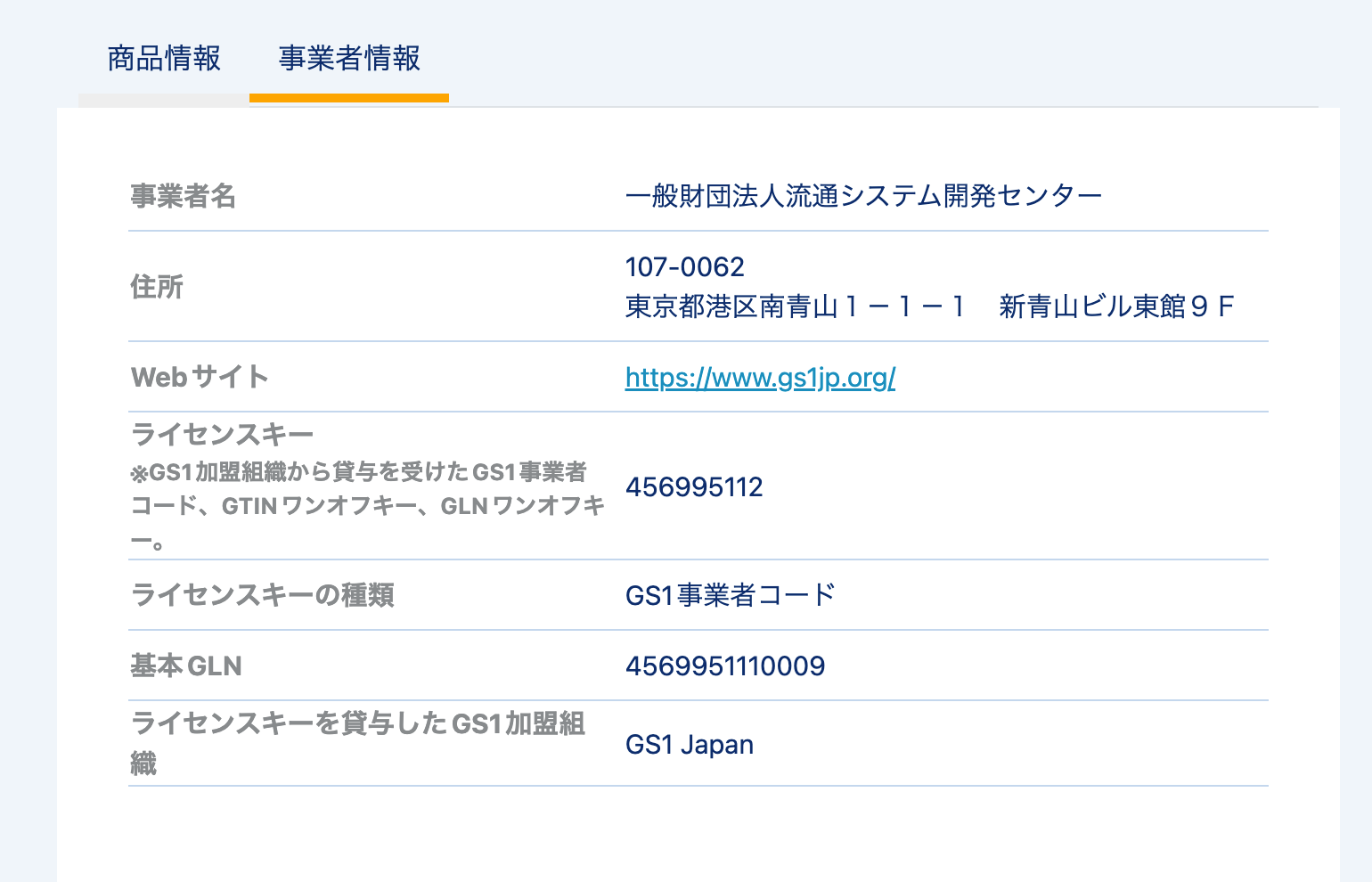 事業者情報タブ